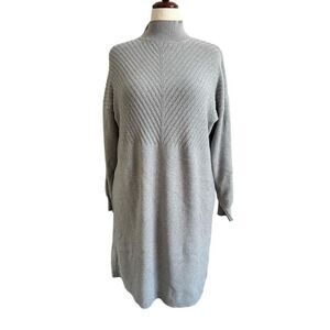 Liz Claiborne Womens Mock Neck Sweater Dress 3X Gray Long Sleeve Knitted NWT
